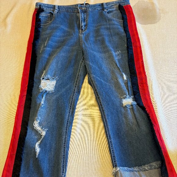 Buffalo David Bitton Mid-Rise Distressed Girlfriend Stretch Jeans Fringe W32 - Picture 1 of 6